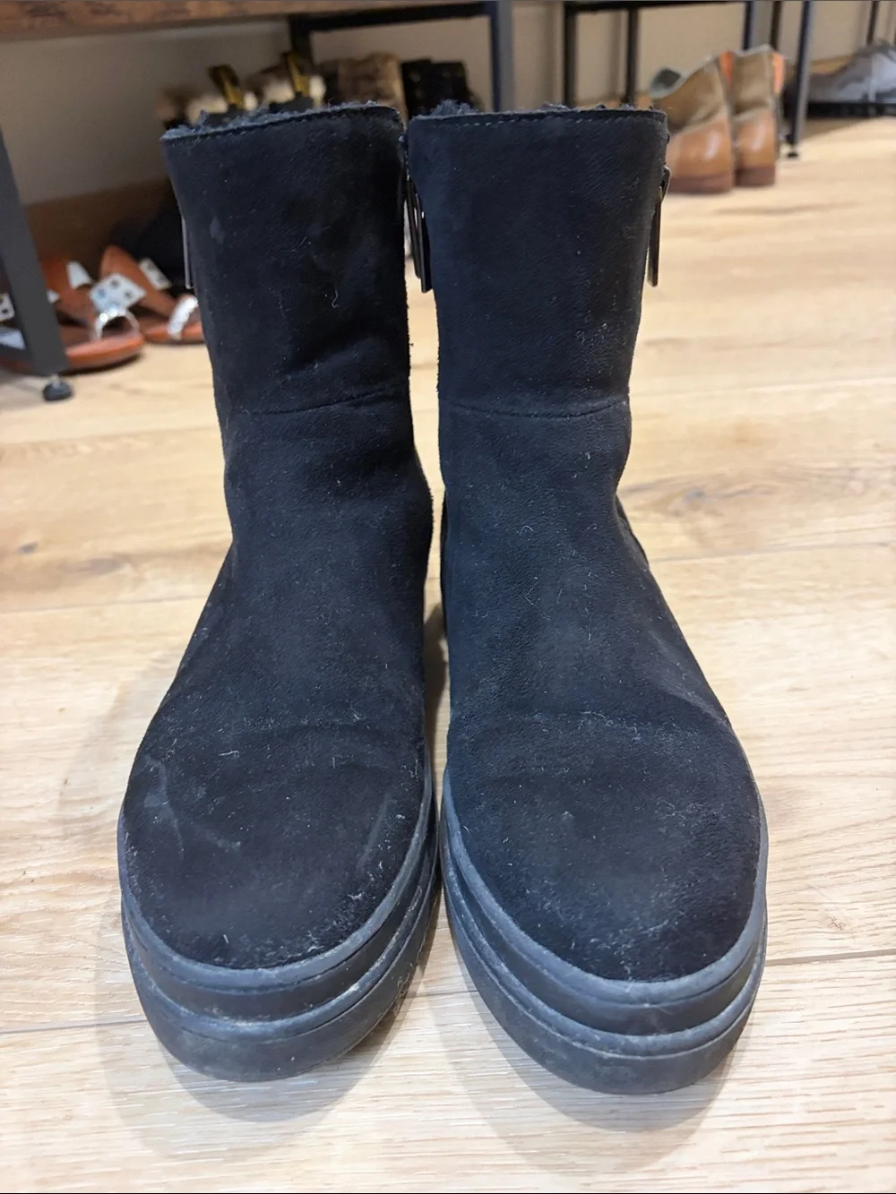 J Slides faux fur lined ankle booties
